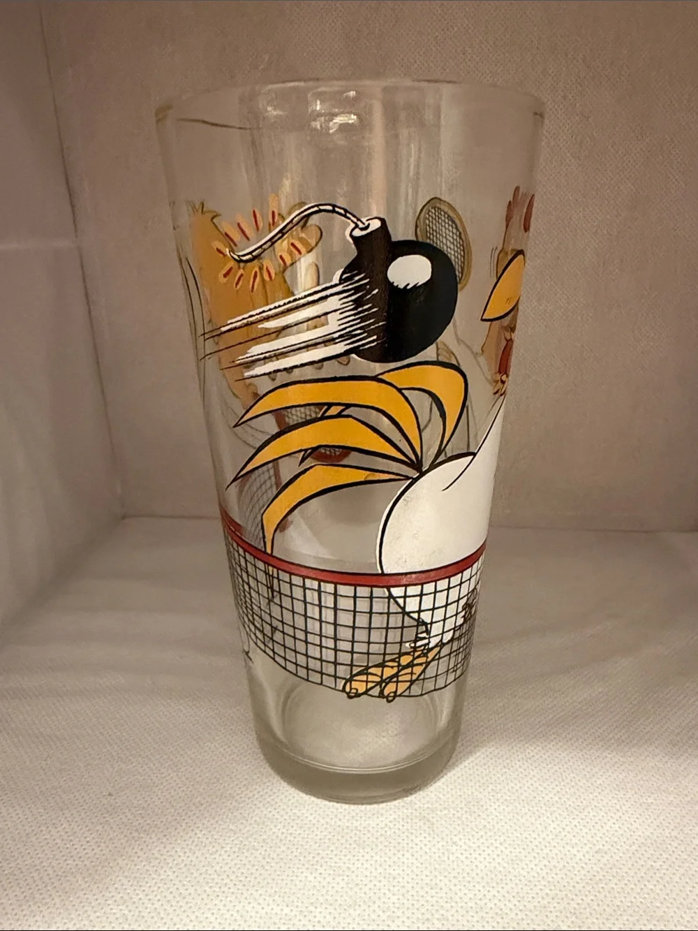 Pepsi Vintage Chicken Cartoon Glass with Red, Yellow, White Accents